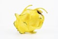 Single yellow pitaya dragon fruit rests on its side isolated against a clean white background Royalty Free Stock Photo