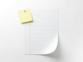 Single yellow post-it note on white lined paper Royalty Free Stock Photo