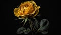 Single Yellow Rose Blossom on Black Background for Elegant Invitations. Royalty Free Stock Photo