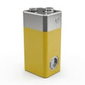 A single yellow and silver nine volt battery isolated on white Royalty Free Stock Photo