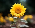 a single yellow sunflower in a field of yellow flowers Royalty Free Stock Photo
