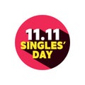 11.11 Singles` Day Sale label with long shadow. Advertising discounts symbol.
