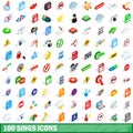 100 sings icons set, isometric 3d style Royalty Free Stock Photo
