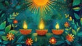 A Sinhala New Year greeting card featuring traditional motifs such as the sun, representing the dawn of a new year, and