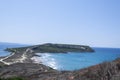 Sinis peninsula washed by the beautiful clear sea in Tharros, Sardinia, Italy