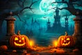 Sinister Ambiance: Pumpkins, Candles, and Castle Shadows