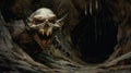 Sinister Demon Emerges From Tunnel: A Dark And Detailed Painting By Greg Rutkowski