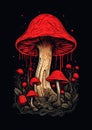 Sinister Fungi: A Gruesome Scene of Mushroom Blood and Necromanc