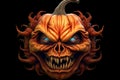 Sinister Halloween Monster Portrait Scary Pumpkin Head. AI