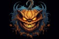 Sinister Halloween Monster Portrait Scary Pumpkin Head. AI