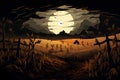 sinister Halloween vector background with a haunted cornfield, scarecrows, and a foreboding storm, Generated AI