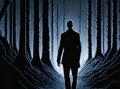 sinister man wandering through dark woods at night generative AI illustration Royalty Free Stock Photo