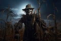 sinister scarecrow in a moonlit cornfield