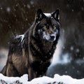 A sinister wolf waiting to hunt on snowfall