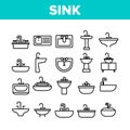 Sink Ceramic Bathroom Collection Icons Set Vector Royalty Free Stock Photo