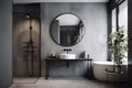 sink concrete design interior home room gray modern luxury mirror bathroom. Generative AI. Royalty Free Stock Photo