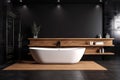 design wood luxury bathroom interior home bathtub furniture black window modern. Generative AI.