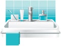 Sink, faucet and basic bath accessories: soap, toothbrushes, toothpaste. Vector design Royalty Free Stock Photo