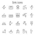 Sink & Faucet icon set in thin line style