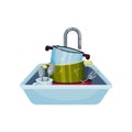 Sink full of clean shiny dishes. Vector illustration on white background.