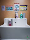 Sink with hand disinfectants before surgery