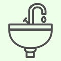 Sink line icon. Wash basin or washstand with tap symbol outline style pictogram on white background. Homebuilding and