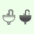Sink line and solid icon. Wash basin or washstand with tap symbol outline style pictogram on white background