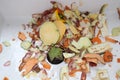 Mixed vegetable peelings in the sink