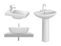 Sink. Realistic bathroom items white ceramic sink in toilet room decent vector template Royalty Free Stock Photo