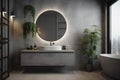 sink room gray concrete luxury mirror interior towel home bathroom design. Generative AI. Royalty Free Stock Photo