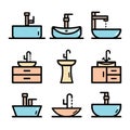 Sink vector color icons set isolated on white