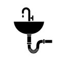 Sink vector icon. Sink with blocked water pipe. Clog in pipe.