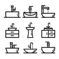 Sink vector outline icons set isolated on white