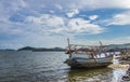 The sinked boat with fisherman village2 Royalty Free Stock Photo