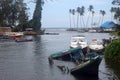 Sinked boat at wharf ocean view Royalty Free Stock Photo