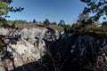 Sinkhole doline rocks wood nature Fondry des Chiens, Nismes, Viroinval, Belgium Royalty Free Stock Photo