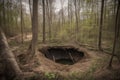 sinkhole in forest with trees and wildlife visible