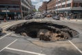 sinkhole that opened up in the middle of a busy traffic intersection