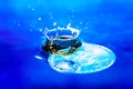 Sinking bitcoin concept. Bitcoin coin sinking in the water. Abstract image with sinking bitcoin and nice water droplet splash on b Royalty Free Stock Photo