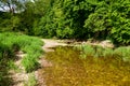 The sinking Danube water disappears into a karst water system of the well-stratified limestone formation.