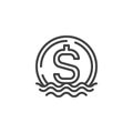 Sinking dollar money line icon