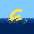 Sinking Euro as metaphor of currency after inflation and devaluation Royalty Free Stock Photo