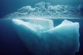 Sinking iceberg dive to depths of ocean seascape.