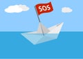 Sinking paper boat on sea Royalty Free Stock Photo