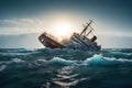 sinking ship in icy ocean. ai generative