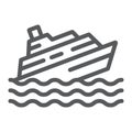 Sinking ship line icon, disaster and water, boat catastrophe sign, vector graphics, a linear pattern on a white
