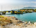 Sinking, submersible Bridge of Poseidonia over the canal. Royalty Free Stock Photo