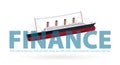 Sinking Titanic in finance - metaphor joke, paraphrase quip, symbol of bad financial situation. Royalty Free Stock Photo