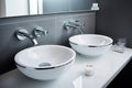 Sinks minimalist bathroom mirror. Generate Ai Royalty Free Stock Photo