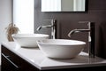 Sinks minimalist bathroom vanity. Generate Ai Royalty Free Stock Photo